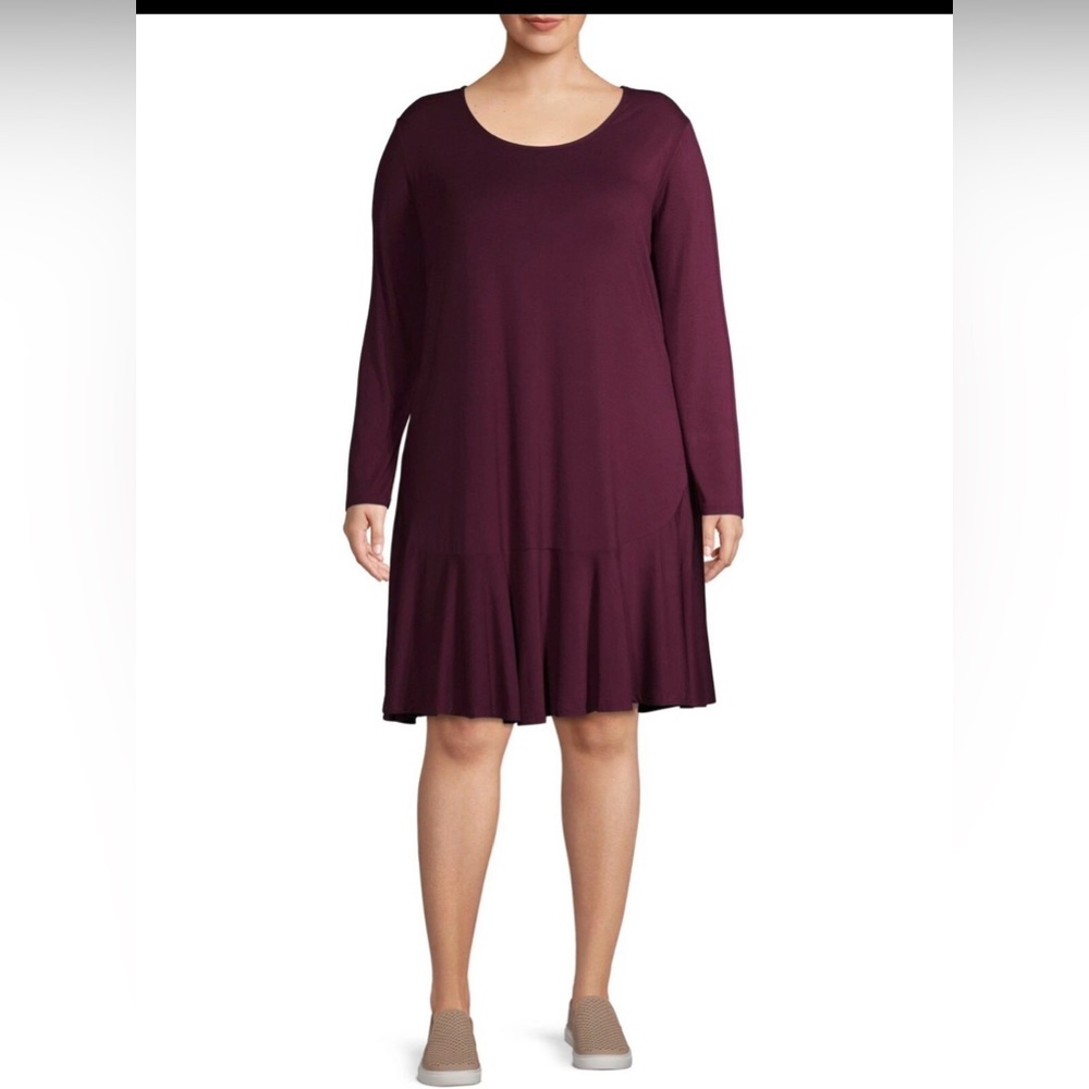 Terra & Sky Burgundy Rayon Blend long sleeve dress knee length womans 0X